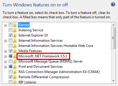 after turn windows features on or off, find find the .NET Framework.