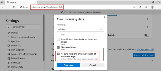 Clear Browsing Data in Microsoft Edge