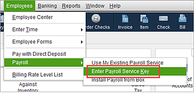 open employee then payroll service, then select manage service key to verify subscription