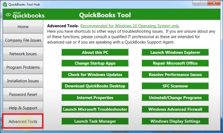 find advanced tools tab in qb tool hub 