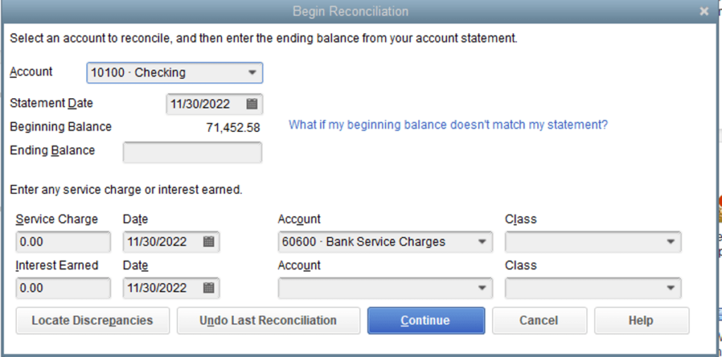 check the ending balance entered in quickbooks