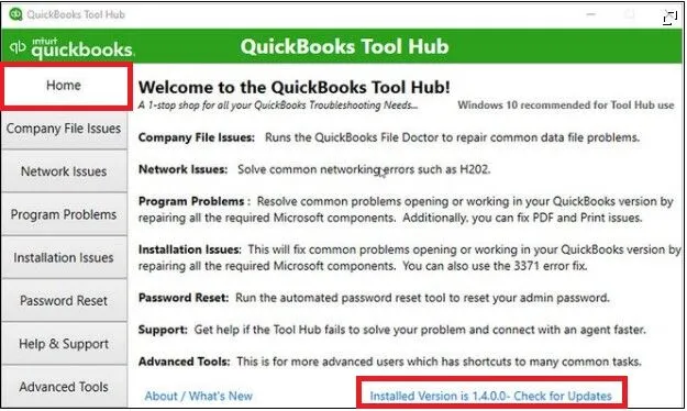 home tab in qb tool hub