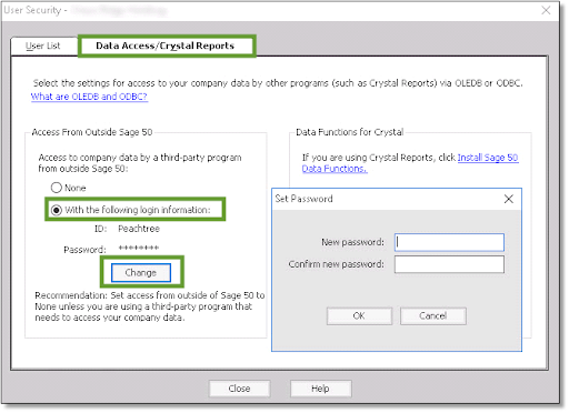 click the With the following login information after choosing the data access crystal reports