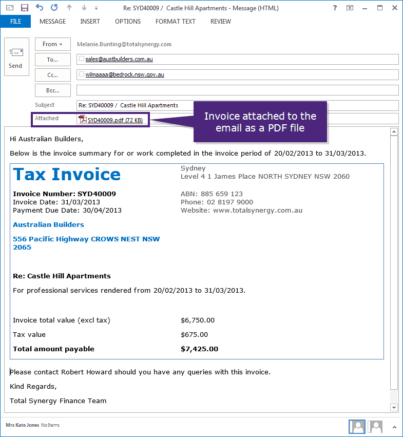 download and send the invoice pdf file using email