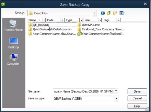 save the backup file in quickbooks desktop 