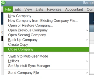 Quickbooks close company file