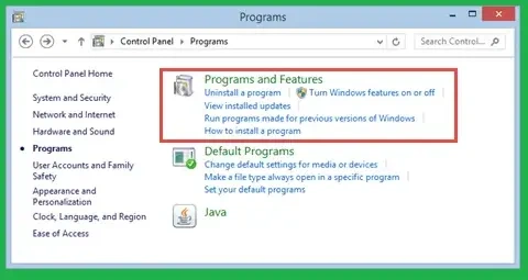 Programs and features