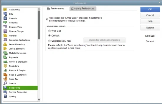 Setup Outlook Mail in QuickBooks